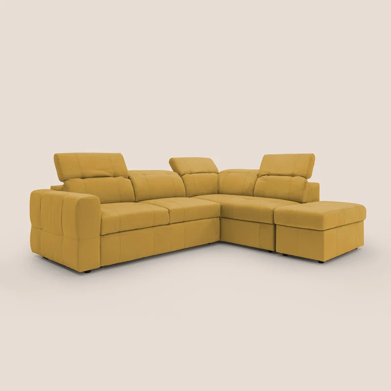 Kronos Canapé d'angle avec extractible et pouf coffre en micorfibre imperméable T11 jaune