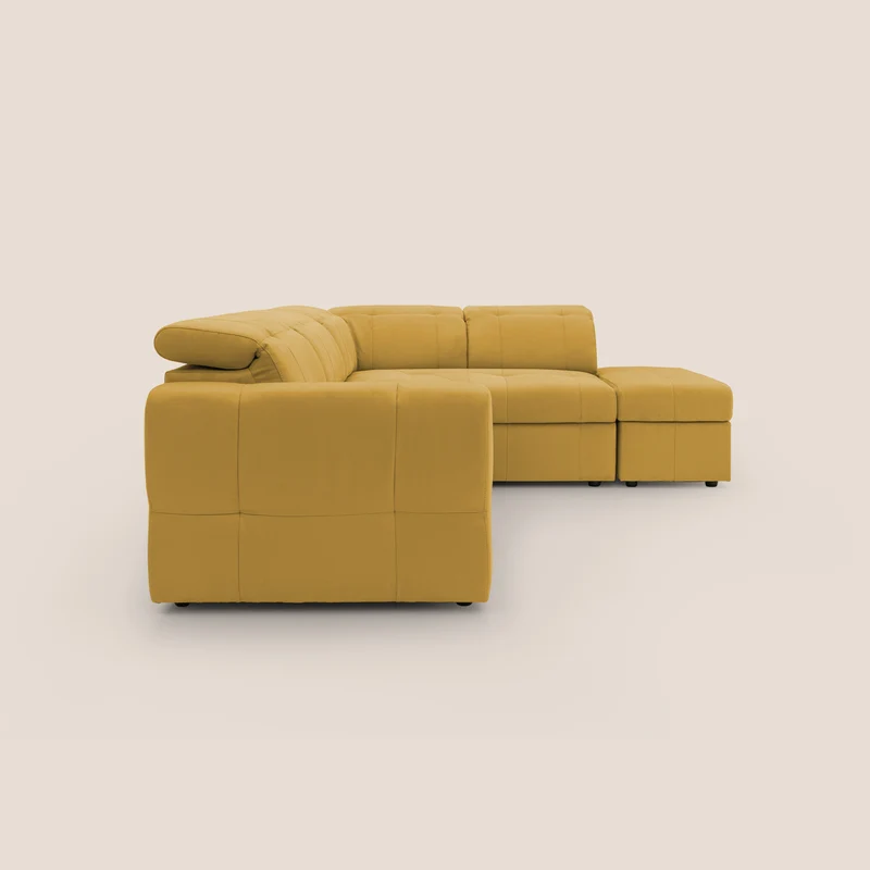Kronos Canapé d'angle avec extractible et pouf coffre en micorfibre imperméable T11 jaune