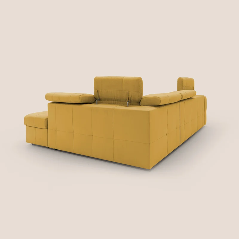 Kronos Canapé d'angle avec extractible et pouf coffre en micorfibre imperméable T11 jaune