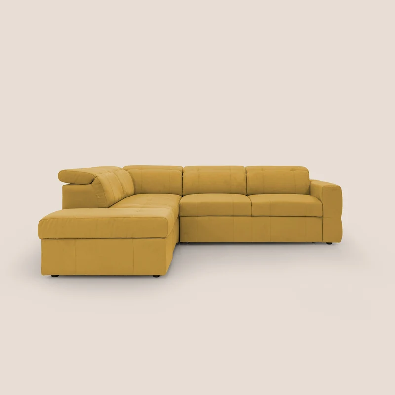 Kronos Canapé d'angle avec extractible et pouf coffre en micorfibre imperméable T11 jaune