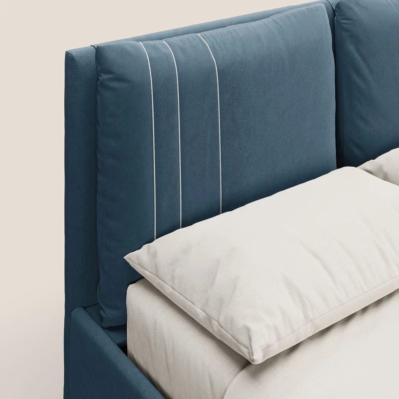 Nathan lit coffre avec coussins réglables et poches en microfibre velours imperméable T09 bleu