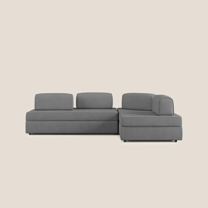 Liberty Canapé d'angle avec pouf extractible et dossiers amovibles en tissu doux imperméable T02 gris