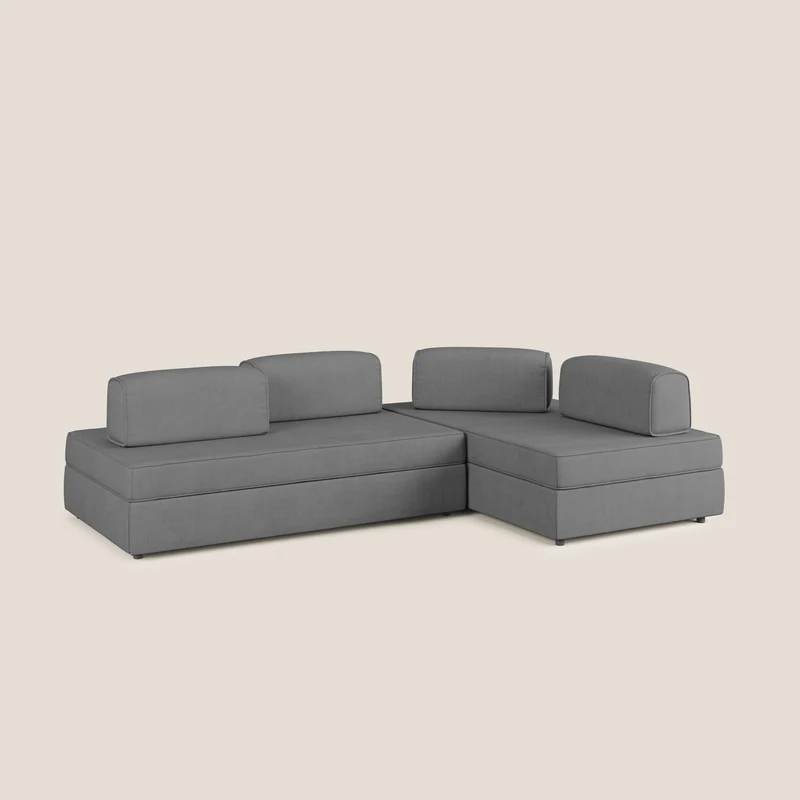 Liberty Canapé d'angle avec pouf extractible et dossiers amovibles en tissu doux imperméable T02 gris