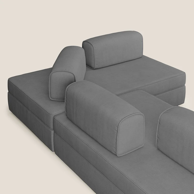 Liberty Canapé d'angle avec pouf extractible et dossiers amovibles en tissu doux imperméable T02 gris