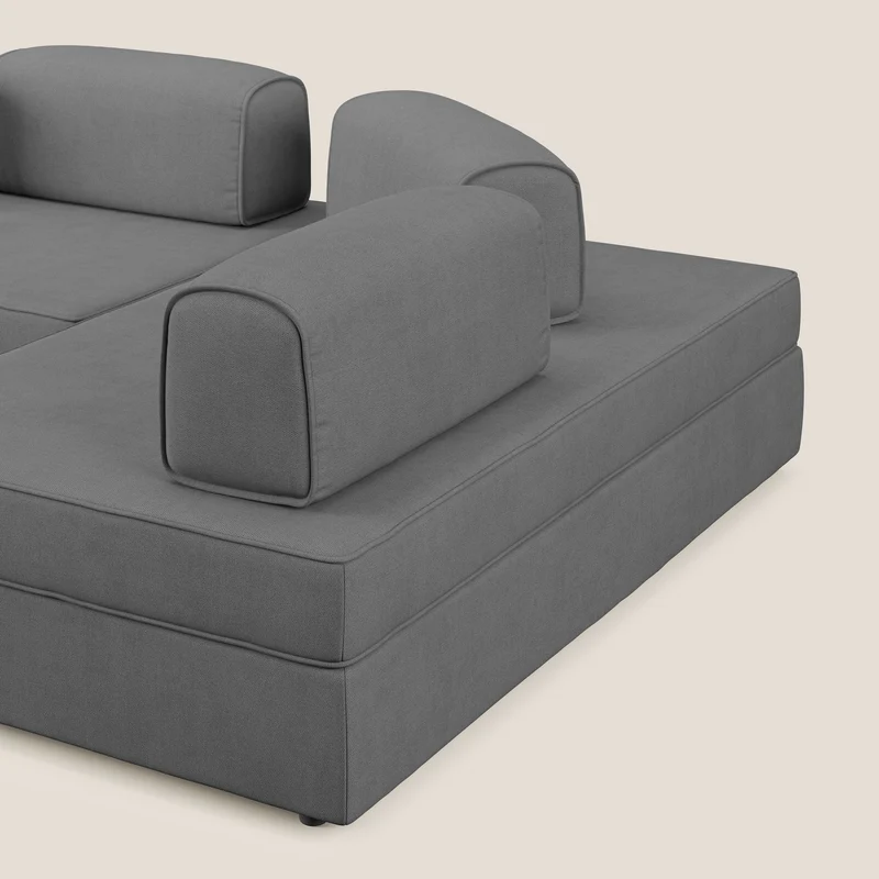 Liberty Canapé d'angle avec pouf extractible et dossiers amovibles en tissu doux imperméable T02 gris