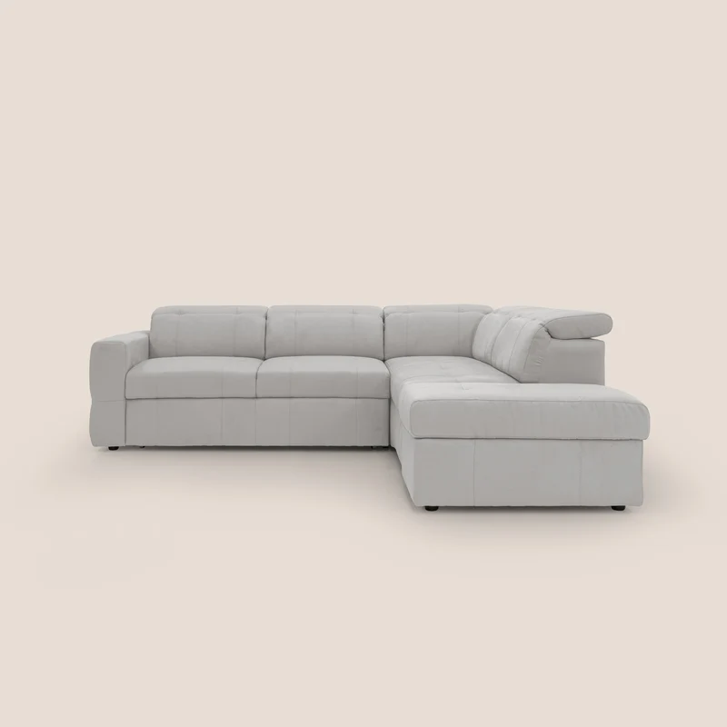 Kronos Canapé d'angle avec extractible et pouf coffre en micorfibre imperméable T11 gris clair