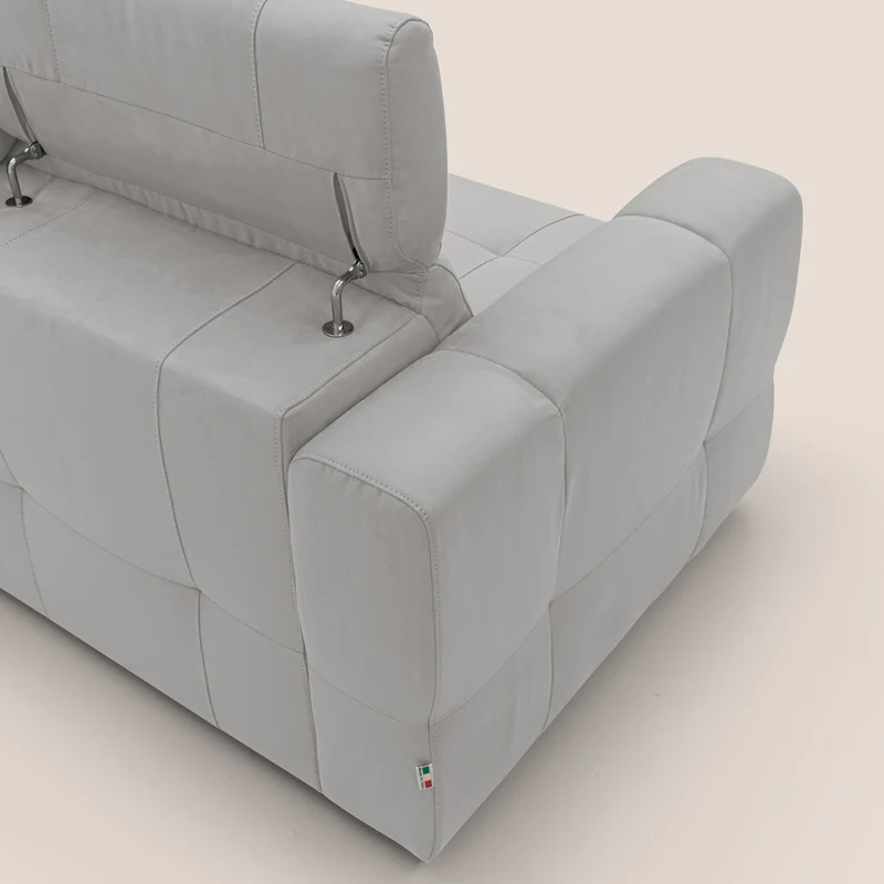 Kronos Canapé d'angle avec extractible et pouf coffre en micorfibre imperméable T11 gris clair