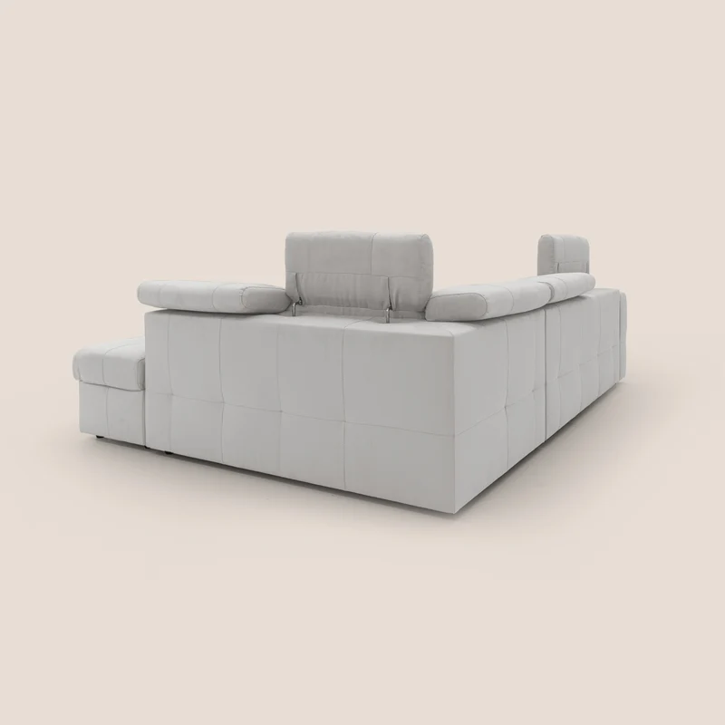 Kronos Canapé d'angle avec extractible et pouf coffre en micorfibre imperméable T11 gris clair