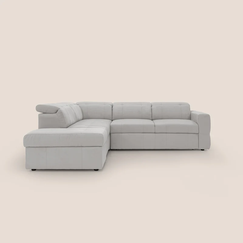 Kronos Canapé d'angle avec extractible et pouf coffre en micorfibre imperméable T11 gris clair