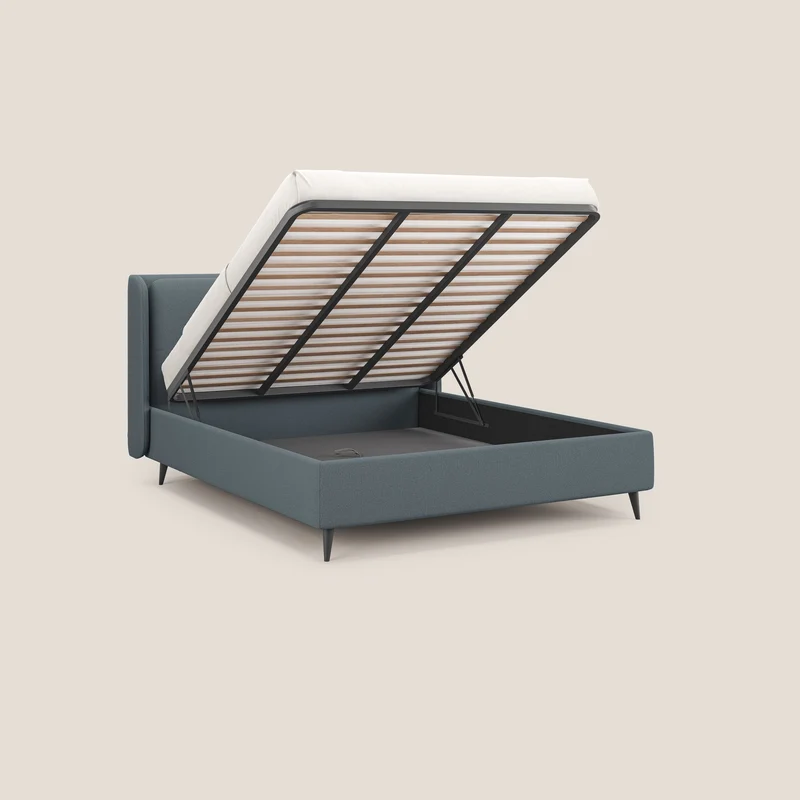 Nadine lit coffre de design et confort italien en tissu imperméable T19 sucre glace