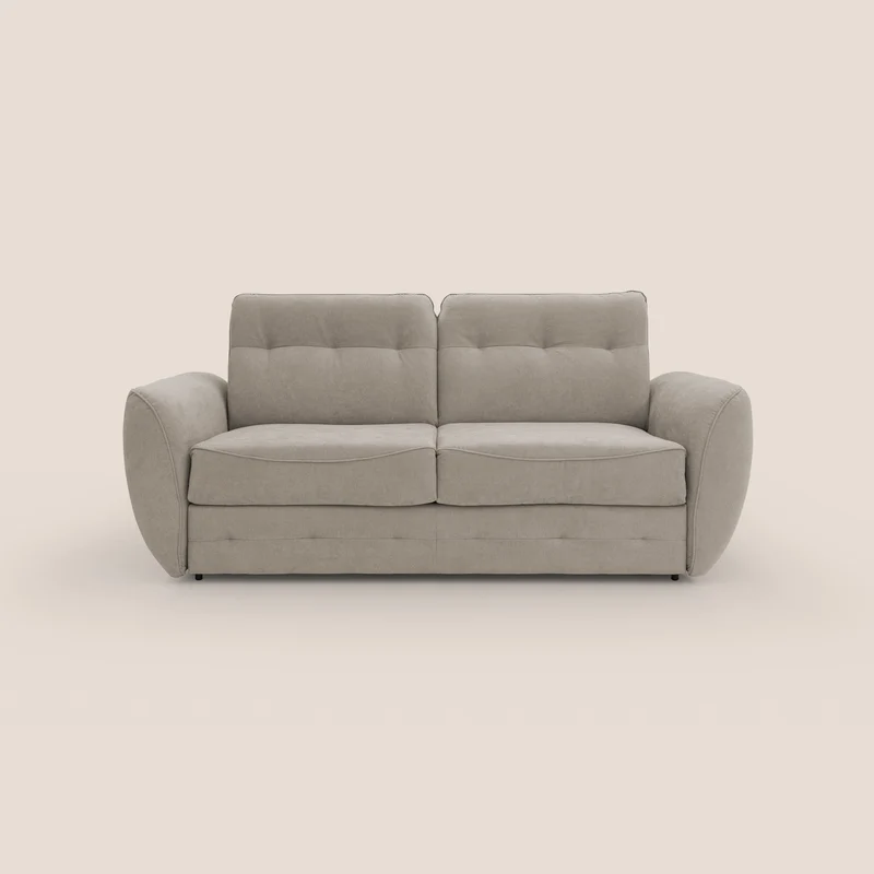 Zeus Canapé convertible scandinave avec dossier haut et matelas H18 cm en tissu imperméable T02 beige