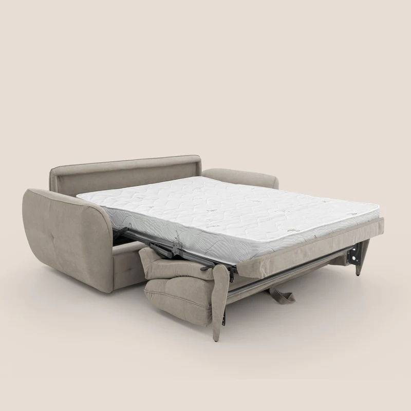 Zeus Canapé convertible scandinave avec dossier haut et matelas H18 cm en tissu imperméable T02 beige