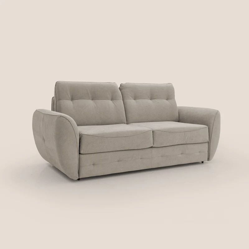 Zeus Canapé convertible scandinave avec dossier haut et matelas H18 cm en tissu imperméable T02 beige