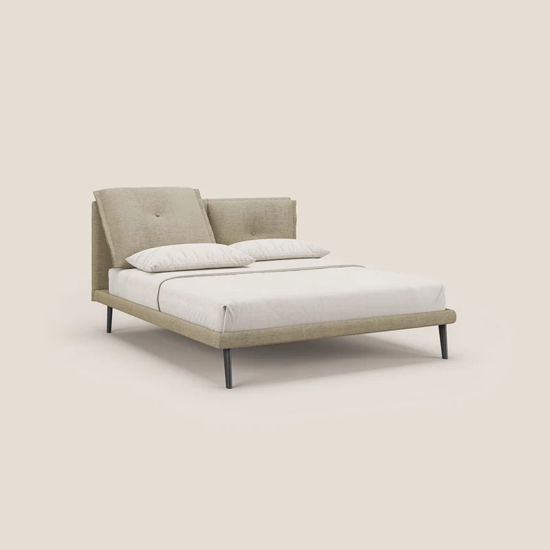 Ibuki lit avec coussins capitonnés réglables et pieds foncés en tissu flammé imperméable T03 beige
