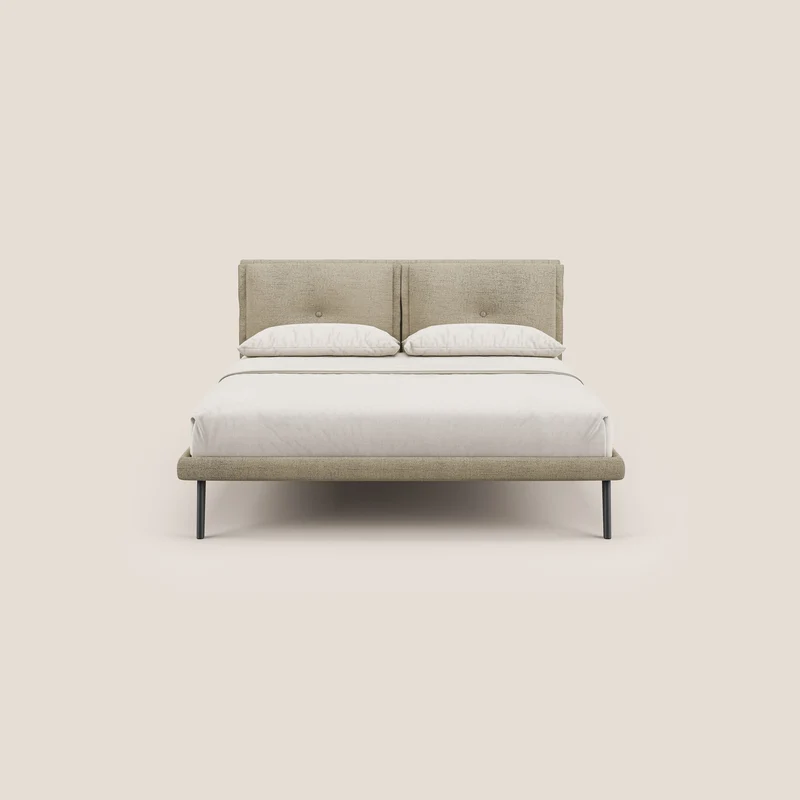 Ibuki lit avec coussins capitonnés réglables et pieds foncés en tissu flammé imperméable T03 beige
