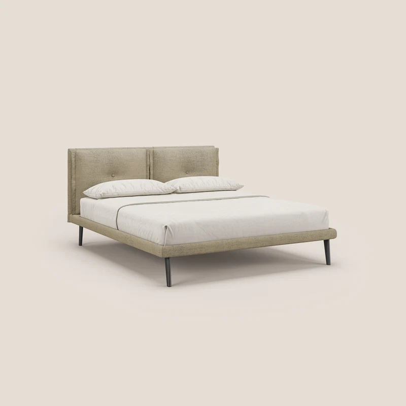 Ibuki lit avec coussins capitonnés réglables et pieds foncés en tissu flammé imperméable T03 beige