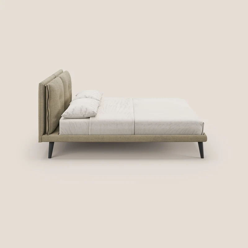 Ibuki lit avec coussins capitonnés réglables et pieds foncés en tissu flammé imperméable T03 beige