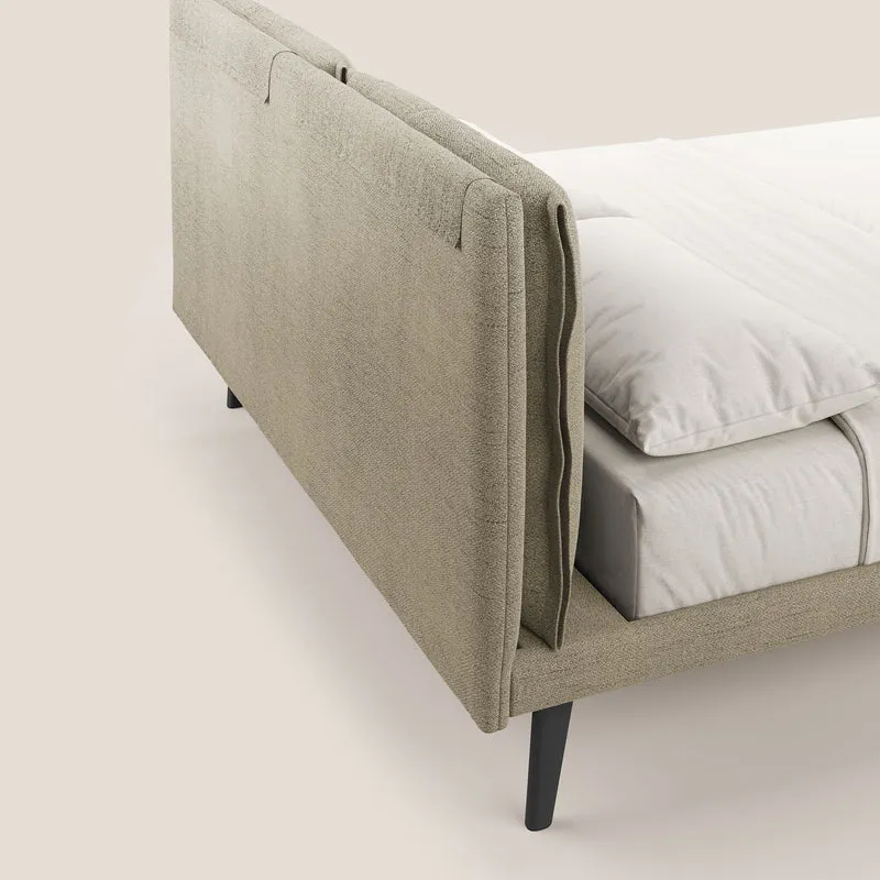 Ibuki lit avec coussins capitonnés réglables et pieds foncés en tissu flammé imperméable T03 beige