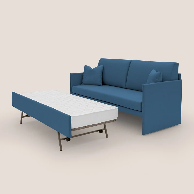 Tortona Canapé duplex avec lits jumeaux et tissu effet coton imperméable T13 bleu