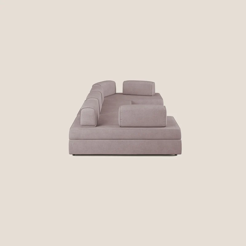 Liberty Canapé panoramique avec pouf extractible et dossiers amovibles en tissu doux imperméable T02 rose