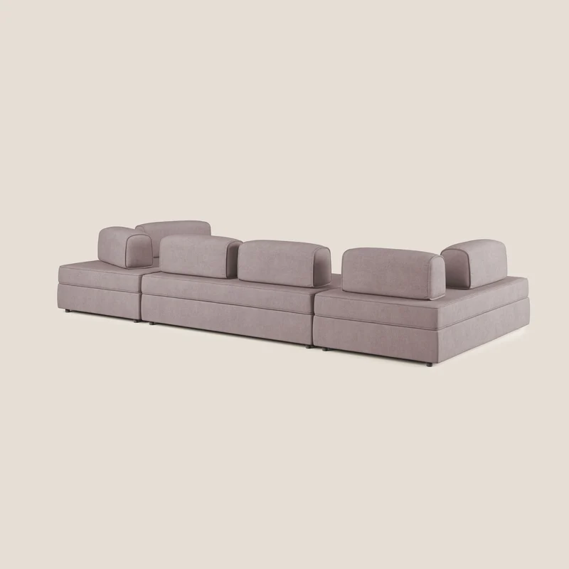 Liberty Canapé panoramique avec pouf extractible et dossiers amovibles en tissu doux imperméable T02 rose