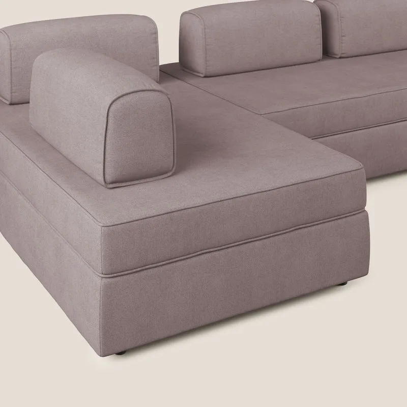 Liberty Canapé panoramique avec pouf extractible et dossiers amovibles en tissu doux imperméable T02 rose
