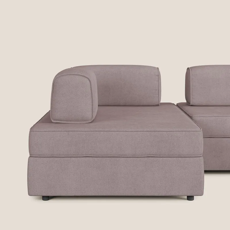 Liberty Canapé panoramique avec pouf extractible et dossiers amovibles en tissu doux imperméable T02 rose