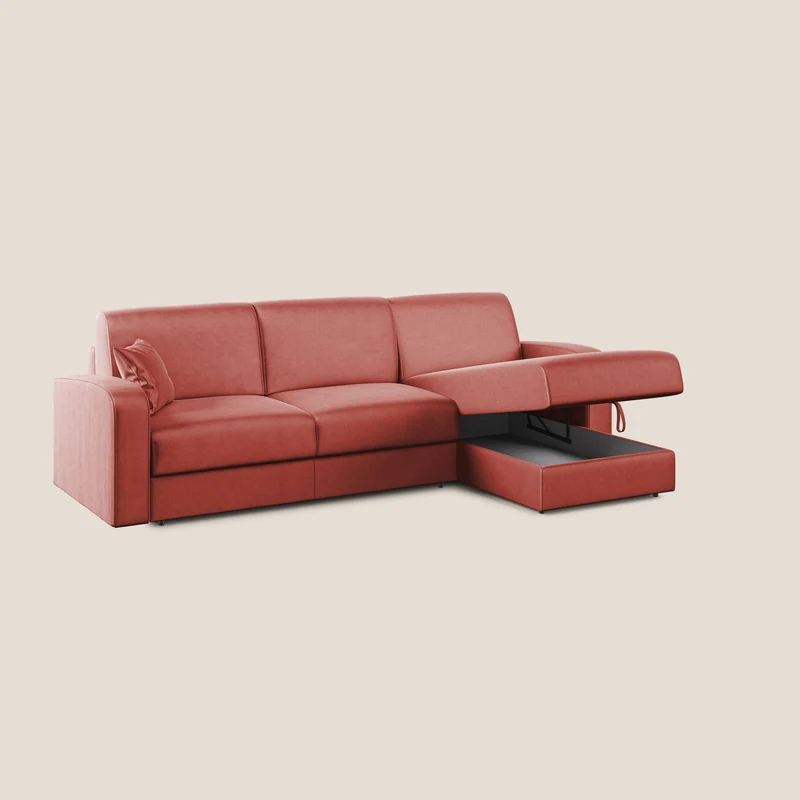 Lebron Canapé-lit d’angle avec méridienne en velours doux T01 saumon