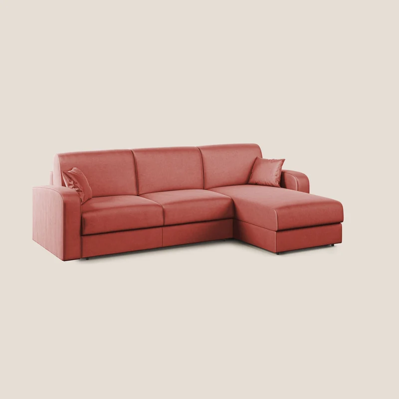 Lebron Canapé-lit d’angle avec méridienne en velours doux T01 saumon