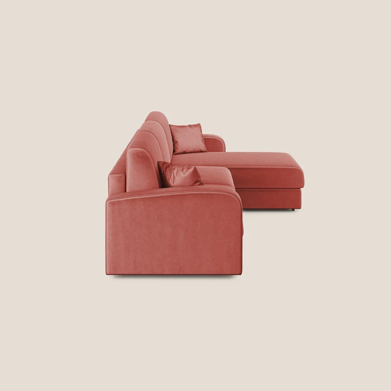 Lebron Canapé-lit d’angle avec méridienne en velours doux T01 saumon