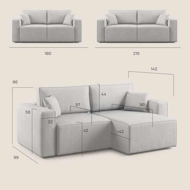 Morfeo canapé avec assises extractibles en tissu imperméable doux T02 beige