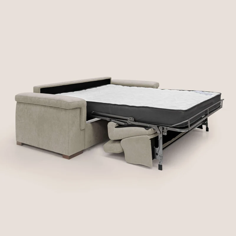 Giunone canapé convertible avec matelas de 18 cm et têtières inclinables en tissu imperméable T02 crème