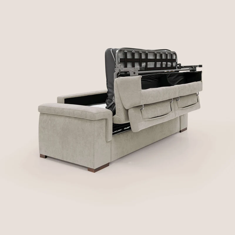 Giunone canapé convertible avec matelas de 18 cm et têtières inclinables en tissu imperméable T02 crème