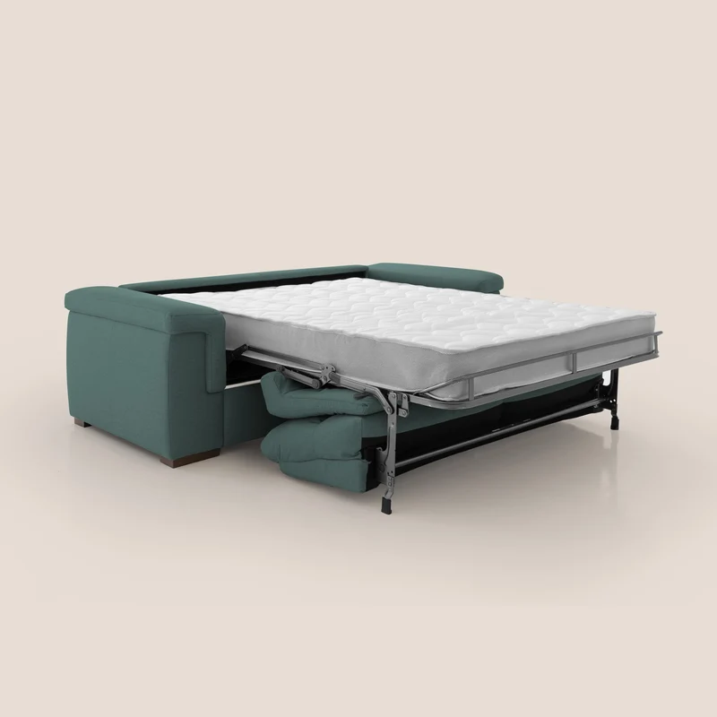 Magnolia canapé convertible avec matelas H 18cm et dossier haut et moelleux en tissu détachable T05 vert