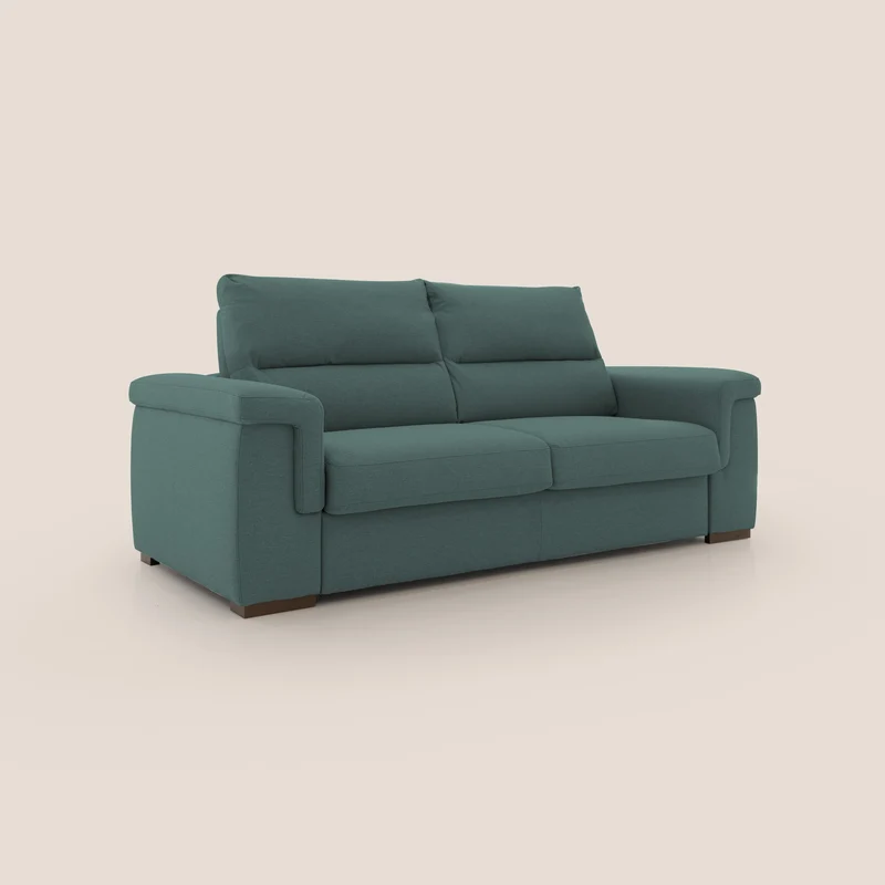 Magnolia canapé convertible avec matelas H 18cm et dossier haut et moelleux en tissu détachable T05 vert
