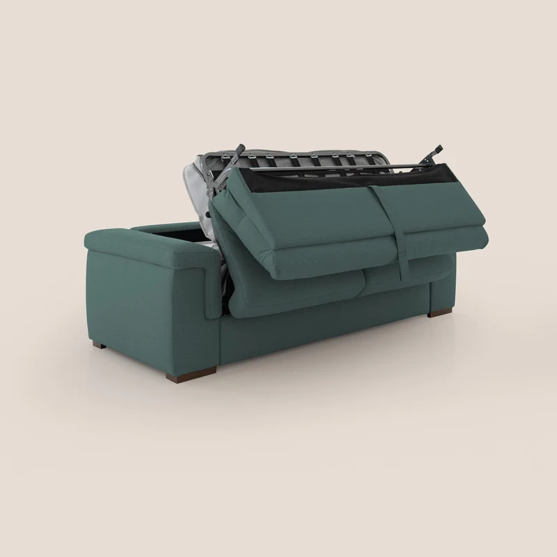 Magnolia canapé convertible avec matelas H 18cm et dossier haut et moelleux en tissu détachable T05 vert