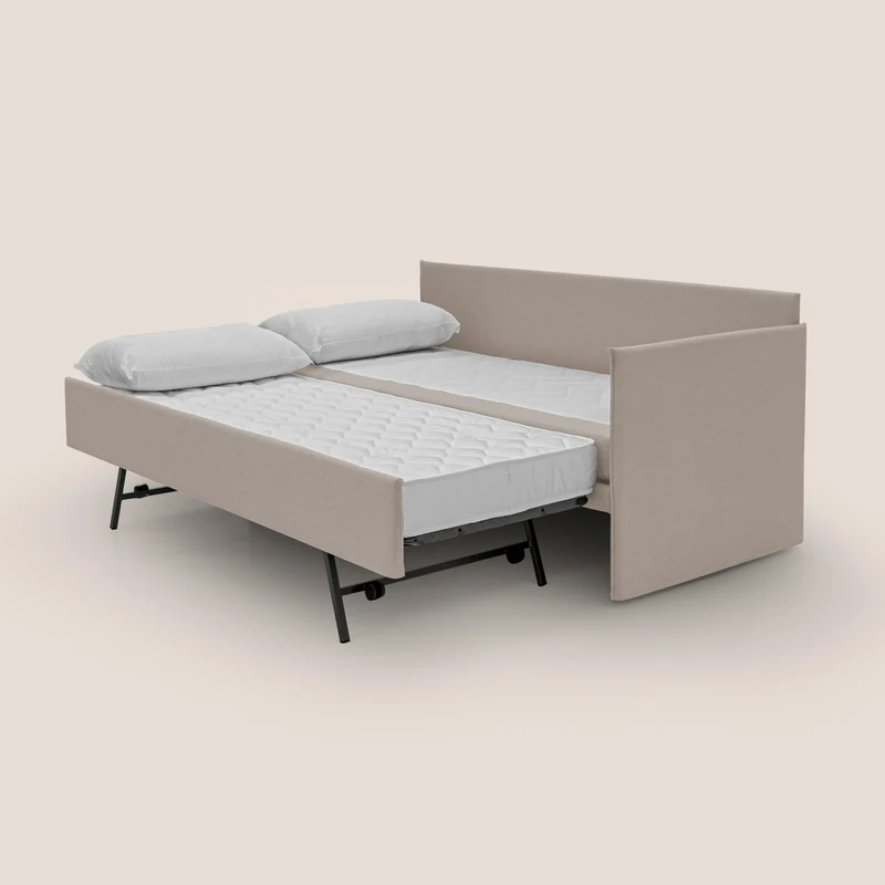 Durini Canapé duplex avec lits jumeaux et tissu effet coton imperméable T13 crème