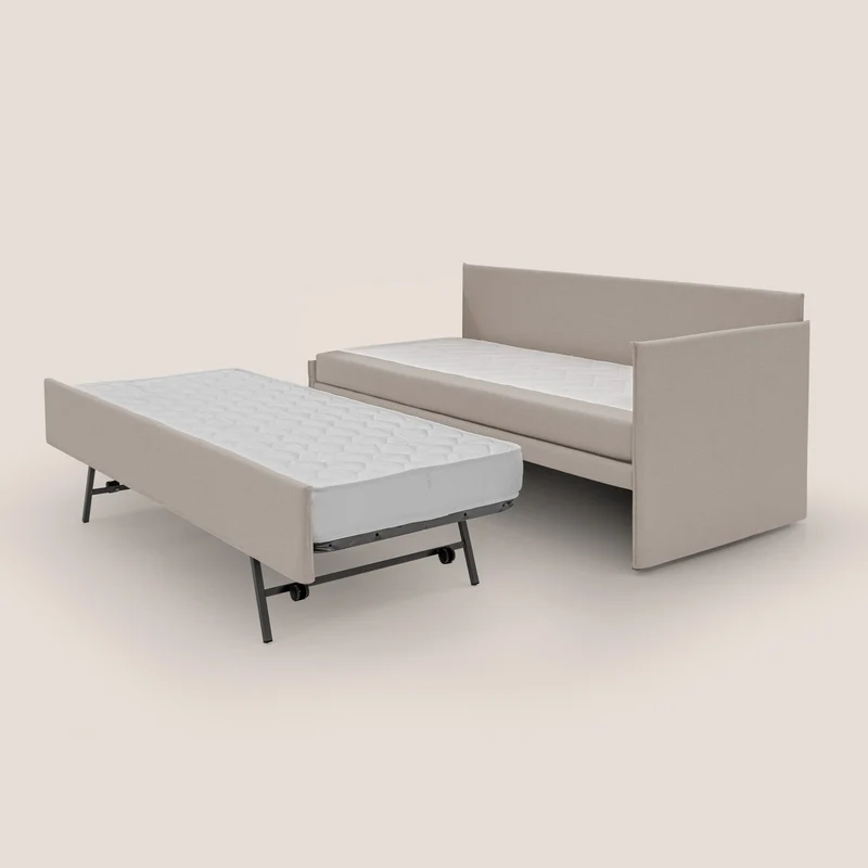 Durini Canapé duplex avec lits jumeaux et tissu effet coton imperméable T13 crème