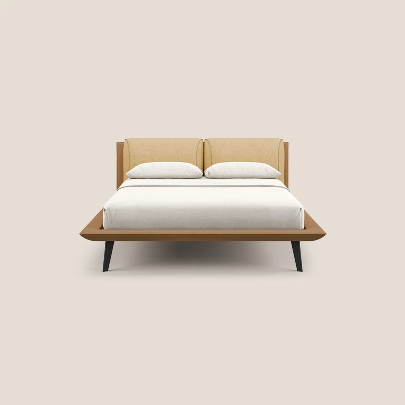 Petra lit design bicolore avec coussins en plumes, pieds foncés et tissu imperméable T11 et T06 cuir - jaune