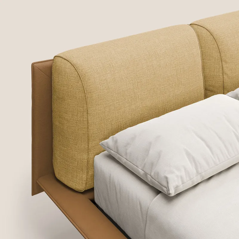 Petra lit design bicolore avec coussins en plumes, pieds foncés et tissu imperméable T11 et T06 cuir - jaune