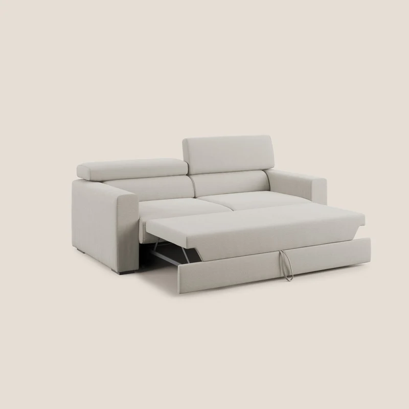 Dylan canapé avec pouf extractible en tissu flamme effet coton impermeabile T19 crème