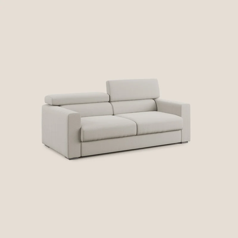 Dylan canapé avec pouf extractible en tissu flamme effet coton impermeabile T19 crème