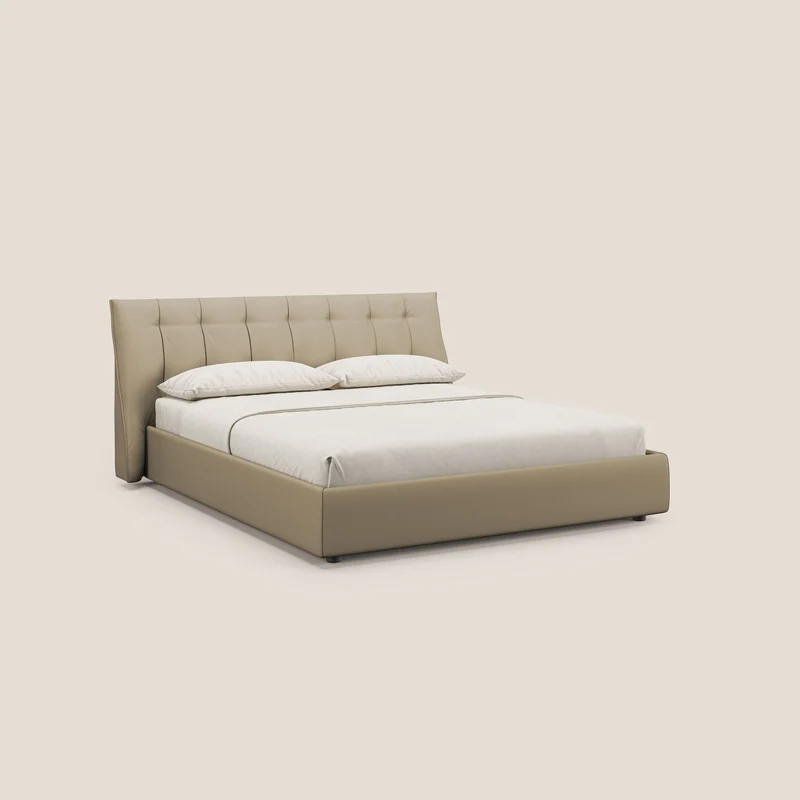 Clizia Lit de design avec coffre de rangement en simili-cuir imperméable T04 beige