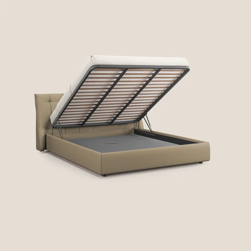 Clizia Lit de design avec coffre de rangement en simili-cuir imperméable T04 beige
