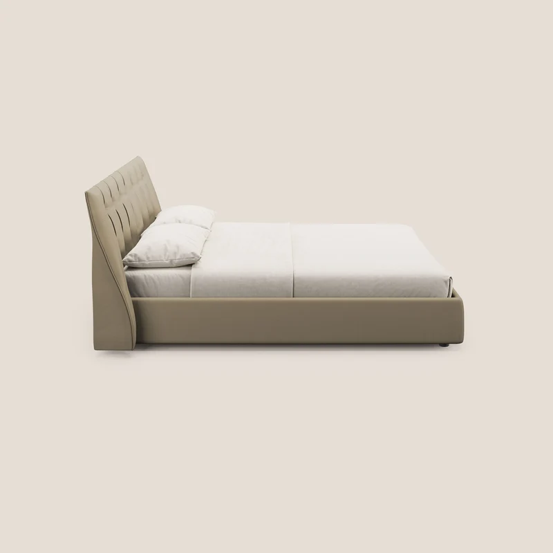 Clizia Lit de design avec coffre de rangement en simili-cuir imperméable T04 beige