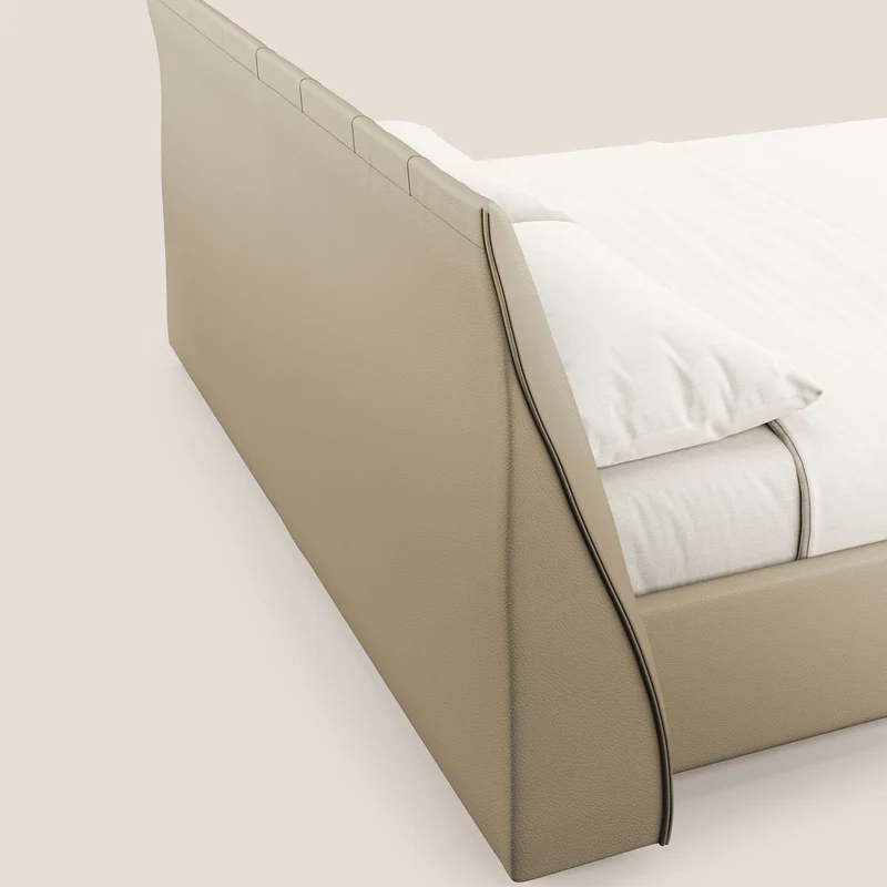 Clizia Lit de design avec coffre de rangement en simili-cuir imperméable T04 beige