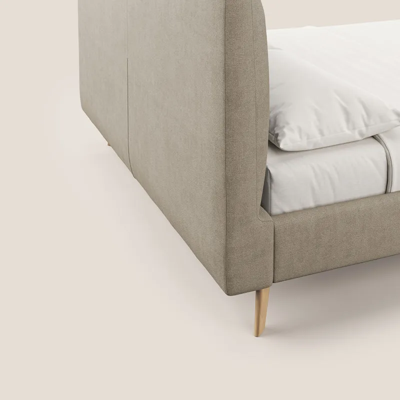 Selene lit rembourré avec pieds bois naturel déhoussable en tissu imperméable T02 beige