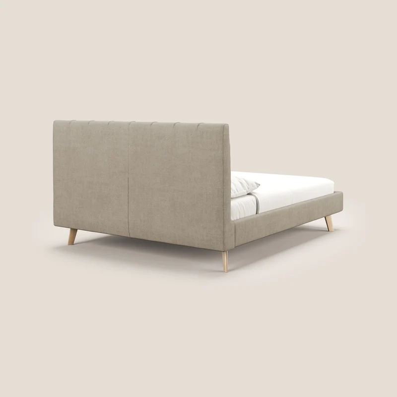 Selene lit rembourré avec pieds bois naturel déhoussable en tissu imperméable T02 beige