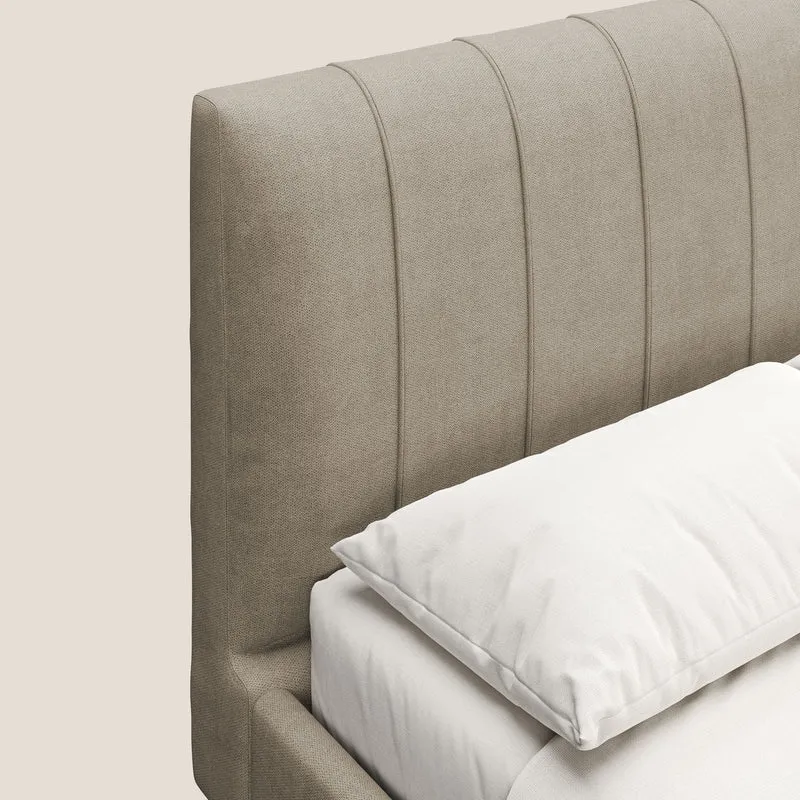 Selene lit rembourré avec pieds bois naturel déhoussable en tissu imperméable T02 beige