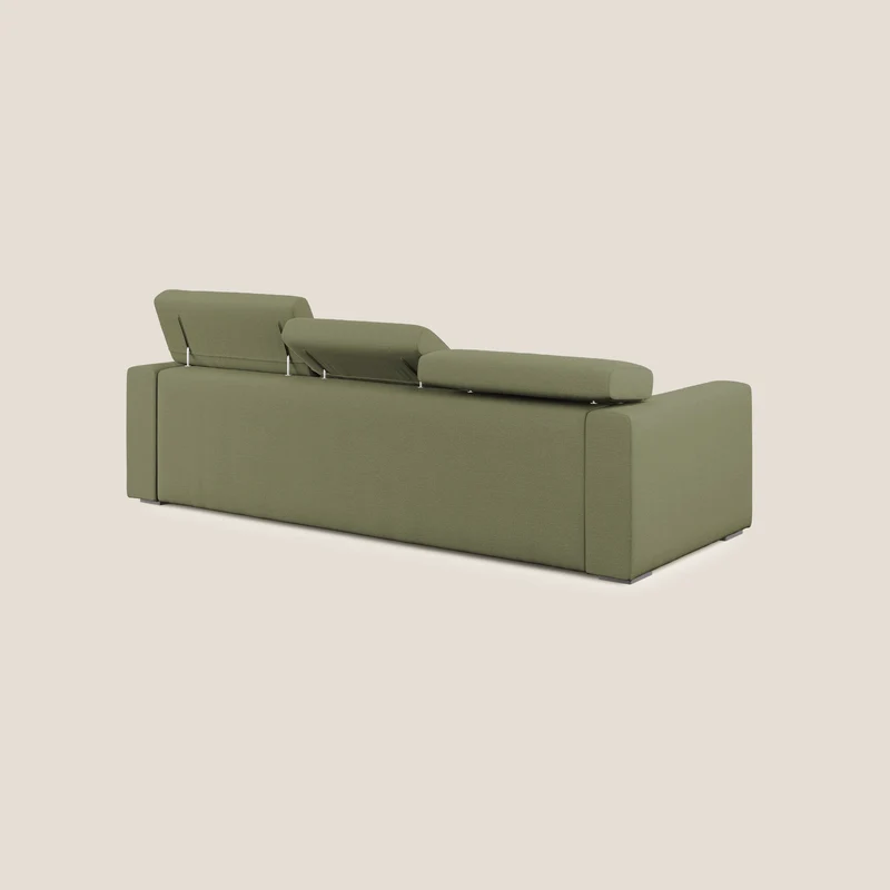 Dylan canapé d'angle avec méridienne et pouf extractible en tissu flammé effet coton imperméable T19 vert